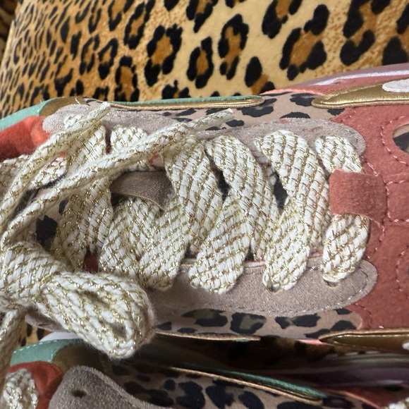 New Blowfish Malibu Leopard Print Sneakers with Gold and Pink Accents - Picture 3 of 7